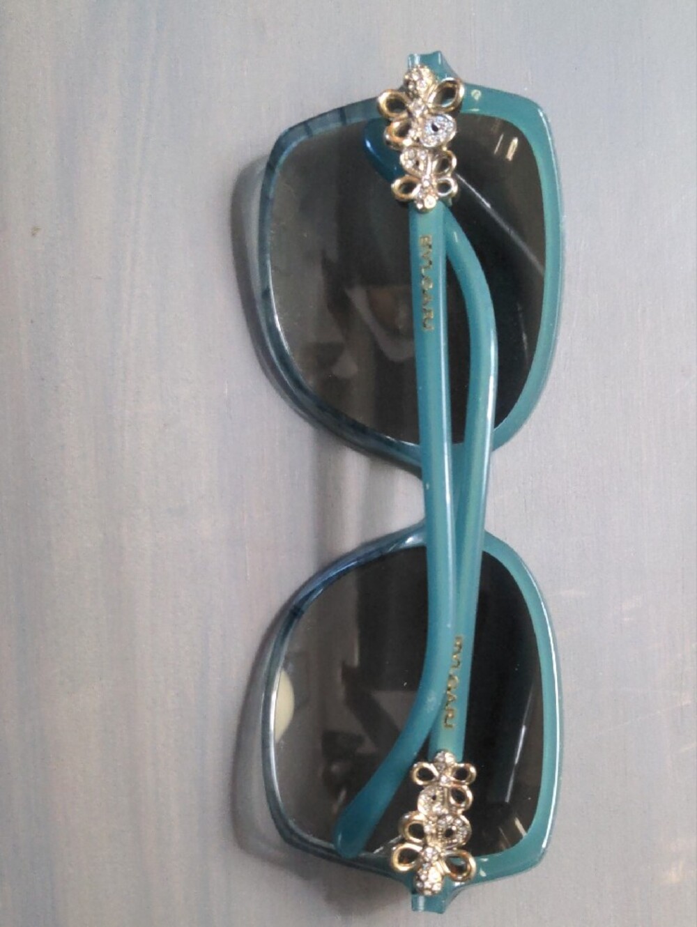 Bulgari Teal Oversized Sunglasses with Gradient Gray Lenses - Picture 2 of 3